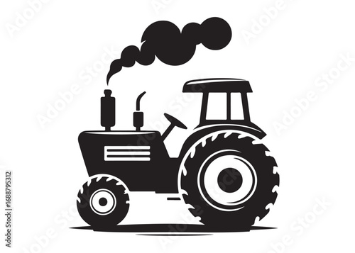 tractor logo silhouette vector, farm tractor silhouette illustration, agricultural equipment silhouette vector, farm machinery tractor logo silhouette vector on white background. 