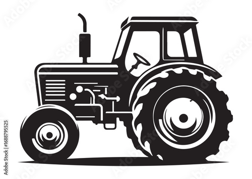 tractor logo silhouette vector, farm tractor silhouette illustration, agricultural equipment silhouette vector, farm machinery tractor logo silhouette vector on white background. 