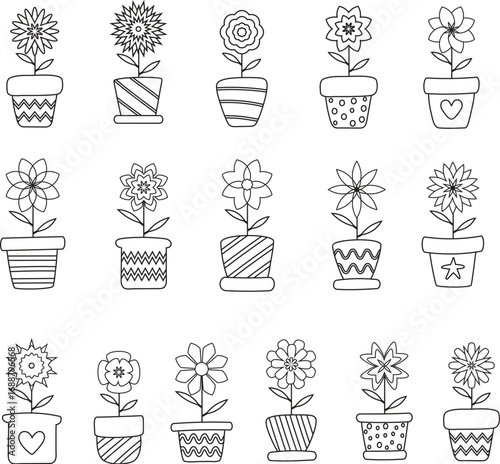 Set of Potted Flowers Outline