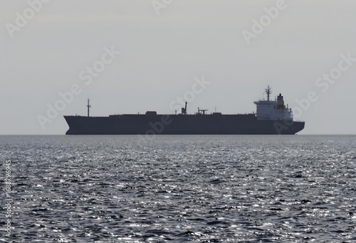 Silhouetted Oil Tanker on Calm Sea