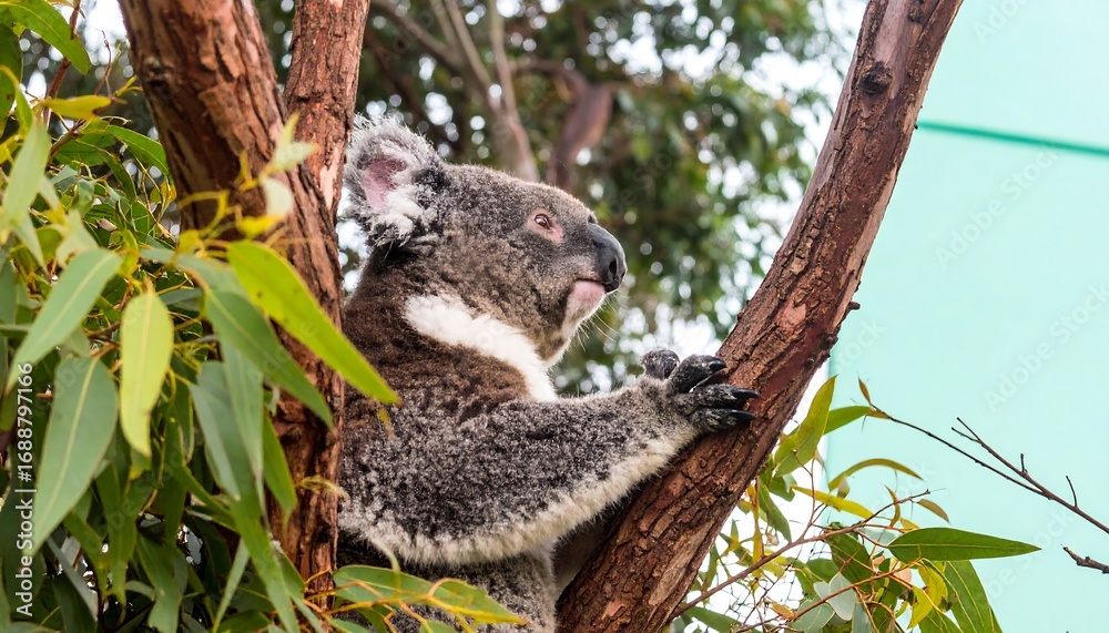 Fototapeta premium Grey koala in eucalyptus tree