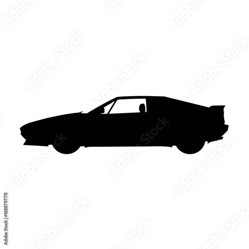 Silhouette of a classic sports car, showcasing its sleek design and aerodynamic profile against a white background.