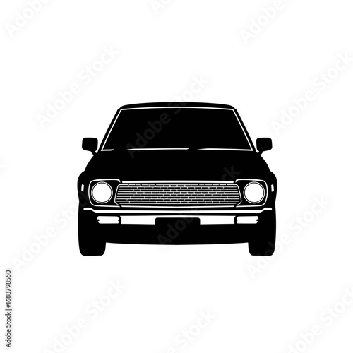 Front view of a black car with a detailed grill.