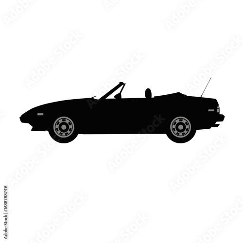 Black silhouette of a classic convertible car, depicted in a side profile view on a white background.