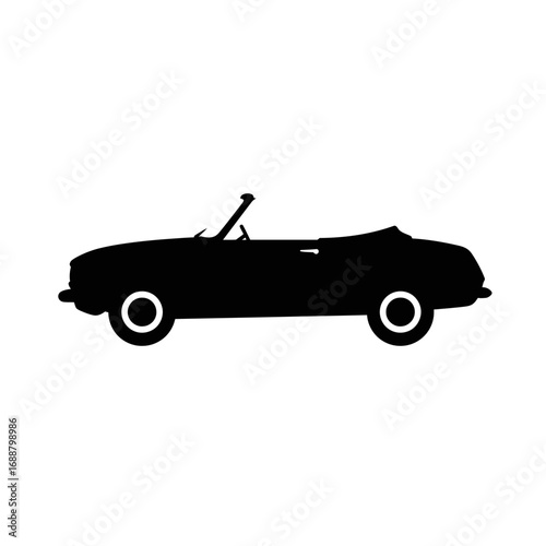 Sleek Black Silhouette of a Classic Convertible Car with Open Top and Wheels.
