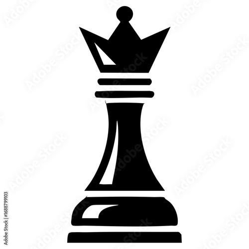 Abstract chess logo in black and white with a queen crown above a pawn