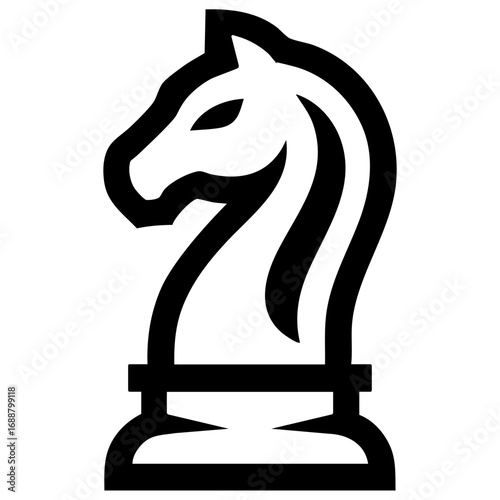 Black and white chess logo featuring a knight piece in bold line art