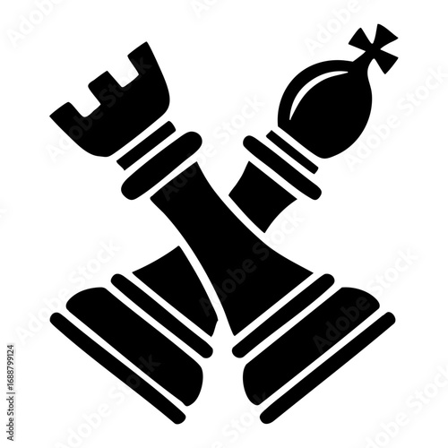 Black and white logo of crossed chess pieces (rook and bishop)
