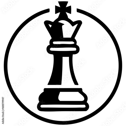 Monochrome emblem-style chess logo with a king piece inside a circular badge