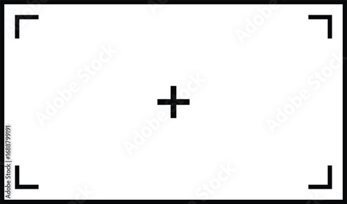 Abstract black plus sign with framing lines on white background, symbolizing balance, clarity, focus, and minimalist modern design.