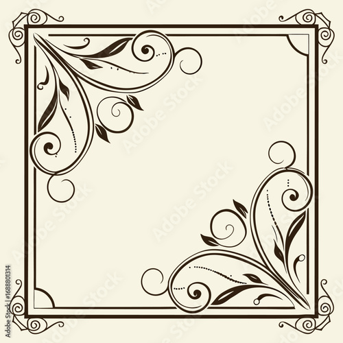 Elegant Floral Frame: A refined, square frame adorned with delicate, symmetrical floral motifs and graceful scrollwork, ideal for conveying sophistication and refined aesthetics. 