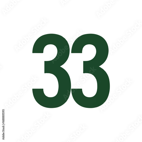 A bold, dark green number 33 displayed prominently on a clean white background.