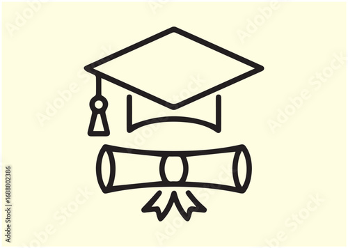 Graduation cap and diploma Line art Vector design