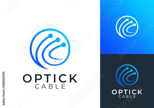 abstract optical cable connection technology logo design