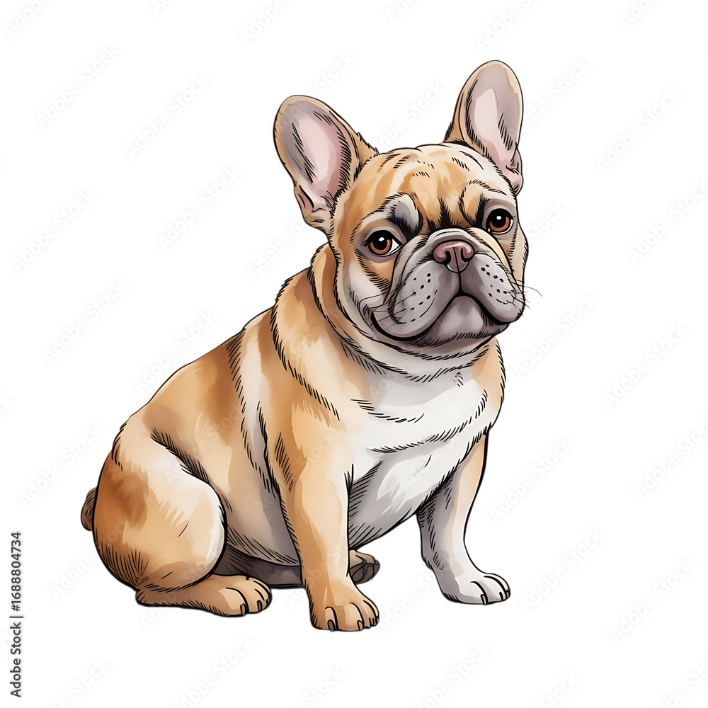 Fototapeta premium Adorable french bulldog sitting portrait warm tan and white fur royalty free stock photos premium quality transparent background