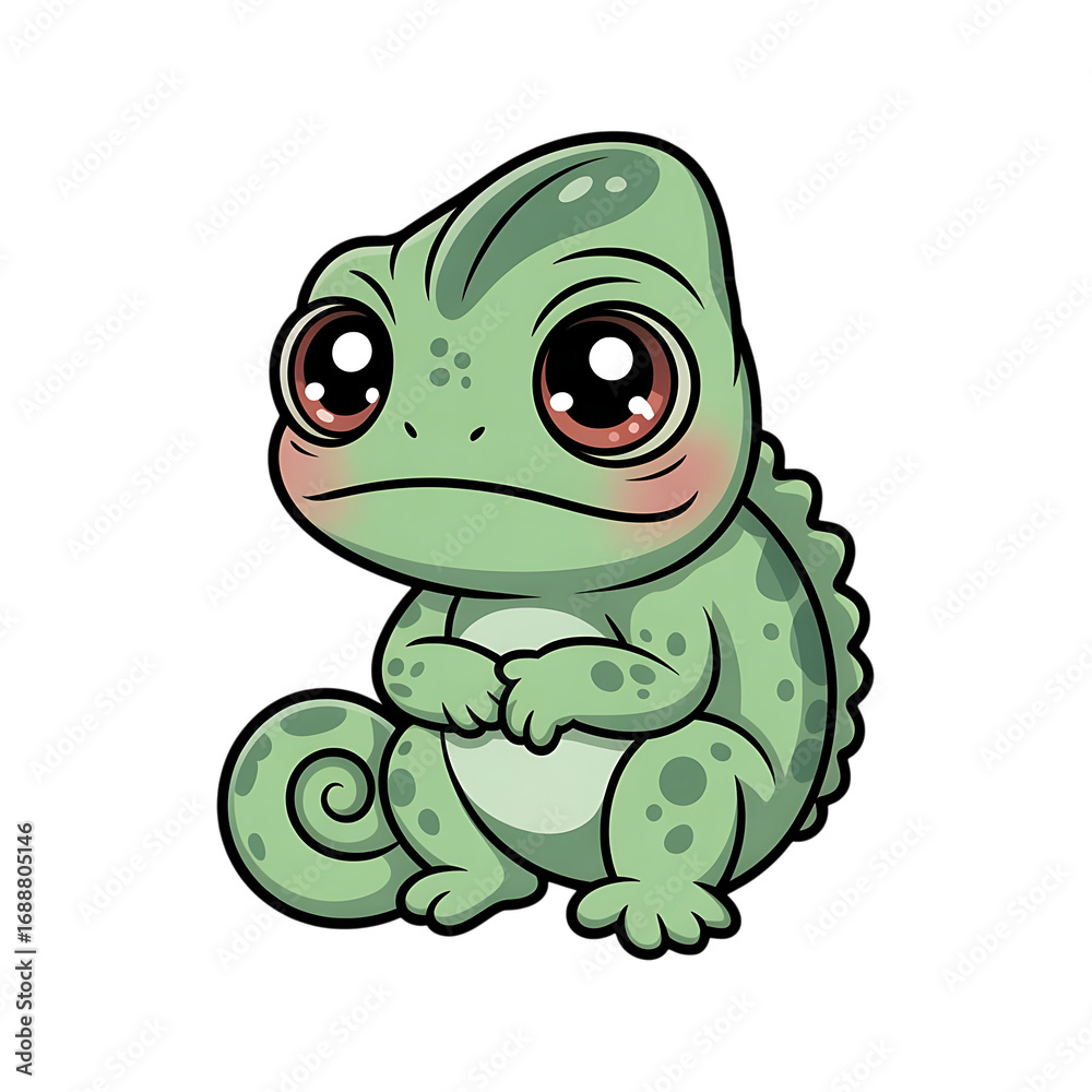 Fototapeta premium chameleon Cute sad green with big eyes sitting down royalty free stock photos premium quality transparent background