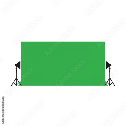 Green screen backdrop with lighting setup for photography or videography.