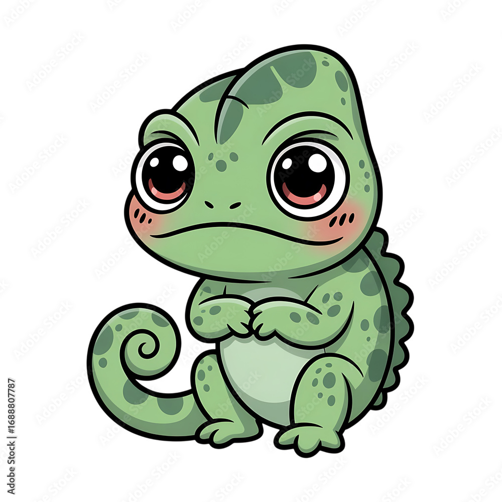 Fototapeta premium adorable Cute baby green chameleon with big eyes cartoon art royalty free stock photos premium quality transparent background