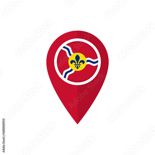 Location pin or map marker with flag of St. Louis city, Missouri, US