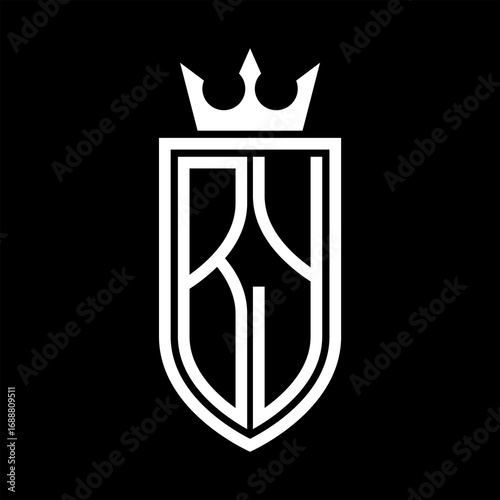 BY Vector logo of initials shield with crown and minimalist, elegant style