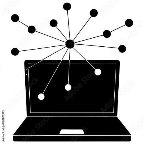 laptop silhouette with ai neural network
