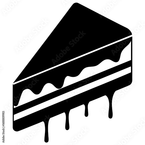 black cake slice with dripping icing clip art preview