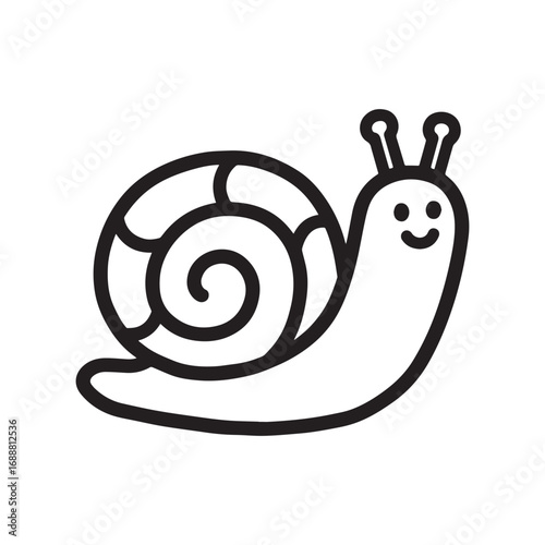 A delightful line drawing of a cute snail crawling with its shell on its back.