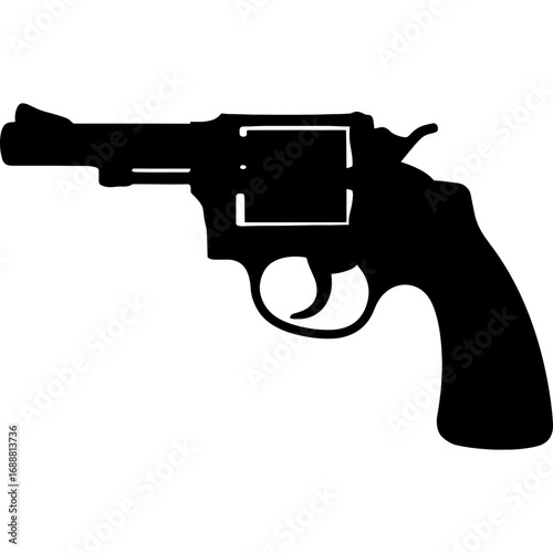 Black revolver silhouette on white background