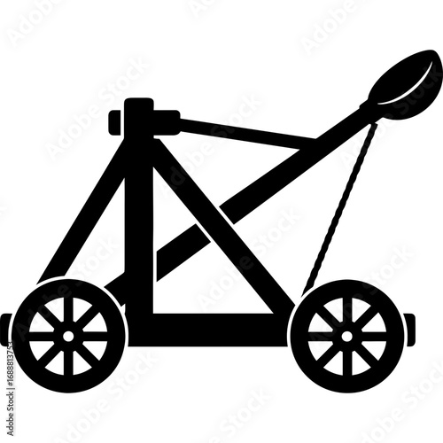 Black silhouette of mangonel on white background