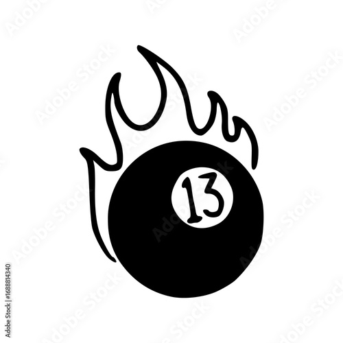 lucky 13 billiard ball with fire