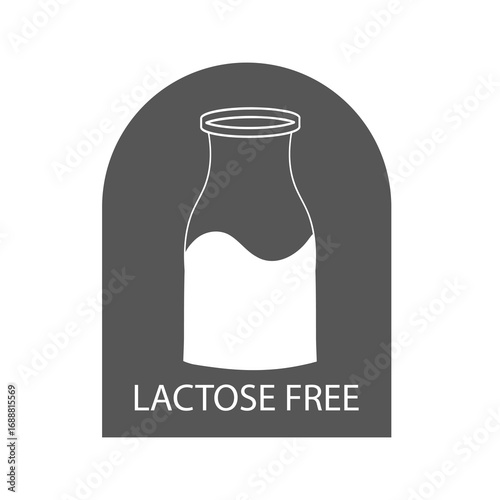 Lactose free icon non dairy product stamp, badge. Glass bottle with milk. Diet lactose free symbol. Simple emblem for diet.