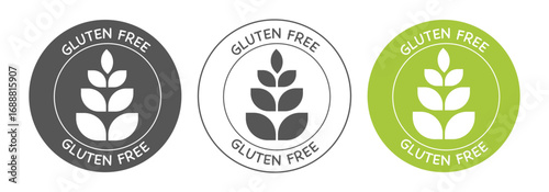Set Gluten free icons, dietary food badge. Minimal line grain organic design. Gluten free sign or stamp. Wheat symbol.