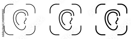 Biometric ear scan recognition icons collection in simple outline vector style isolated on transparent background