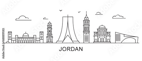 Jordan Line Art skyline. Travel Jordan famous landmarks. Business and tourism concept for presentation, banner, web site. with white background