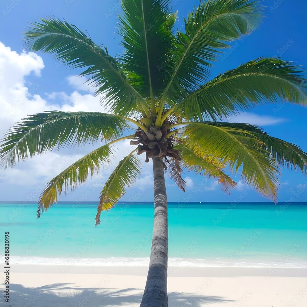 Fototapeta premium Tropical beach scene with palm tree (1)