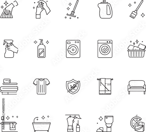 Home cleaning line icon set. Vector symbols for housekeeping service. 