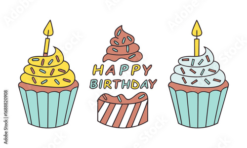 Happy Birthday Cupcake Celebration Modern Vector Illustration, easily editable and scalable.