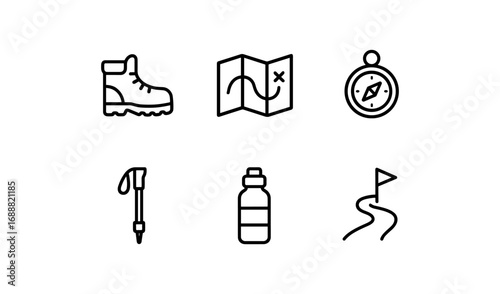Outdoor adventure icons set for hiking and camping enthusiasts