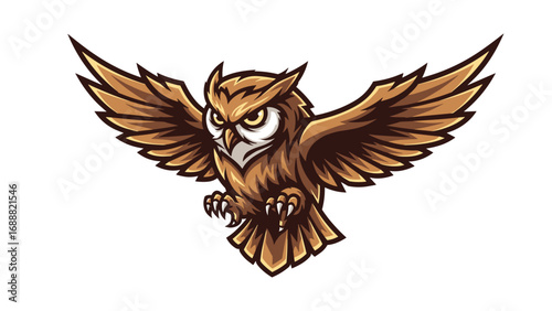 Majestic Brown Owl with Spread Wings Mascot Logo Illustration for Brands and Teams