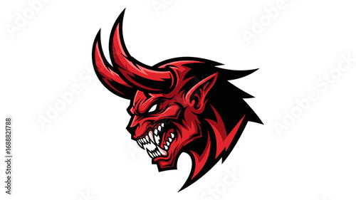 Intense Devil Head Mascot Logo Illustration Fiery Demon Profile for Sport Teams and Brands