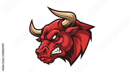 Furious Red Bull Head Mascot Logo Illustration - Aggressive Animal Character Design for Sports Teams