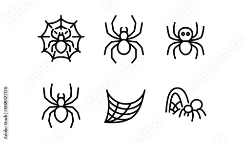 Linear spider and web icons collection for halloween design themes