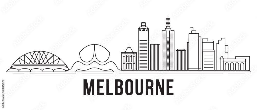 Fototapeta premium Melbourne Line Art skyline horizontal banner. Black Melbourne, Australia. Vector template for your design. with white background