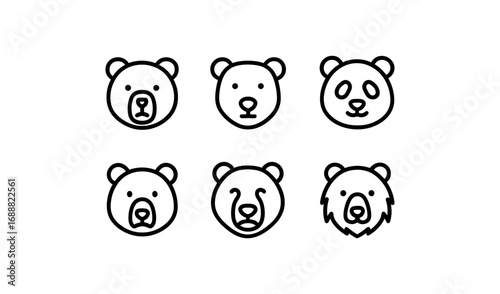 Minimalist line art bear faces: cute and simple animal icons