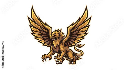 Golden Griffin Mascot Logo Illustration - Majestic Mythical Creature with Wings and Claws