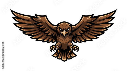 Aggressive Flying Hawk Bird with Spread Wings and Sharp Talons Mascot Logo Illustration