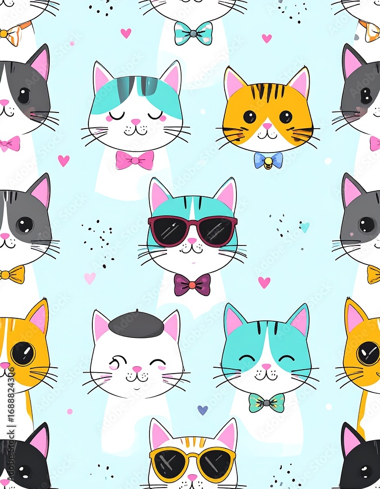 Fototapeta premium Cute cat faces pattern (1)