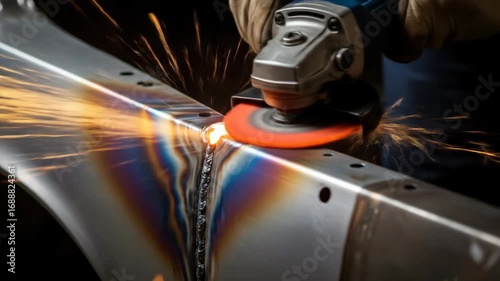 Metal grinding with an angle grinder a close up of a professional worker creating sparks
