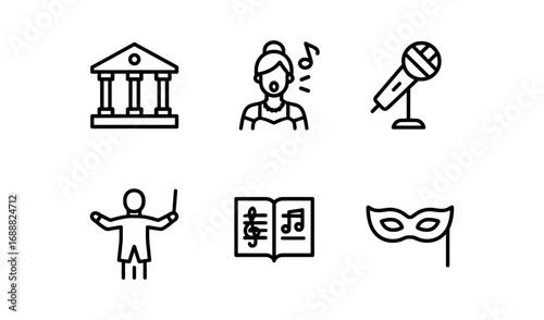 Linear icons of cultural arts: opera, music, theater, and performance elements
