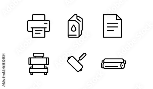 Print and office equipment icons collection in modern line art style